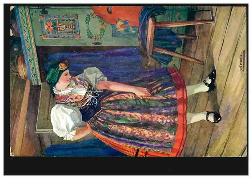 Artiste-AK Egerlanden Tracht, Editeur R. Promberger / Olmütz, CHEB 17.5.1934