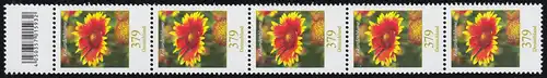 3399 Kokardenblume 379 Cent, 5er-Streifen mit Codierfeld, **