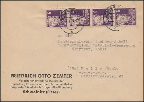 213 Capitaine en chef de file, en quatre lignes MeF Lettre SCHWEINITZ (ELSTER) 4.1.1949