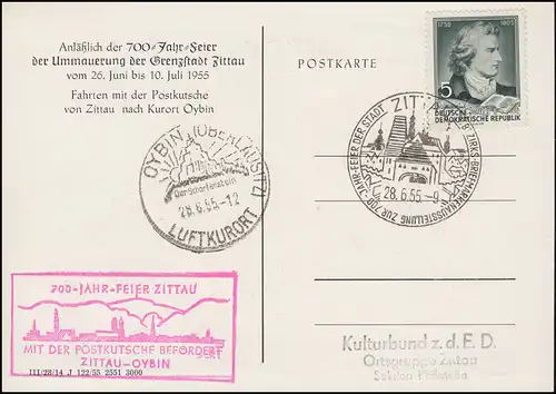 Postkutschenpost Zittau - Oybin 28.6.55 mit SSt und rotem Beförderungsstempel