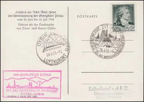 Postkutschenpost Zittau - Oybin 28.6.55 mit SSt und rotem Beförderungsstempel