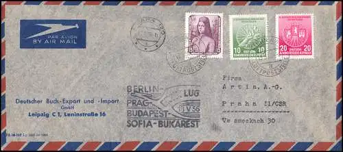 Erstflug Lufthansa der DDR Berlin-Sofia-Bukarest 13.5.1956 mit 506 Gemälde 15 Pf