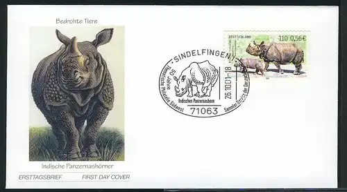 2205 Espèces menacées de rhinocéros, FDC ESSt Sindelfingen