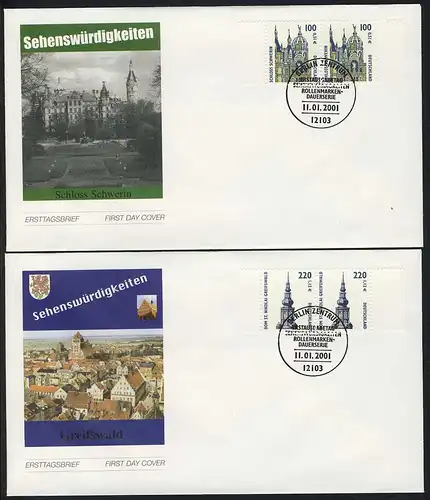 2156-2157 SWK Schwerin et Greifswald 2001, couples sur FDC, ESSt Berlin