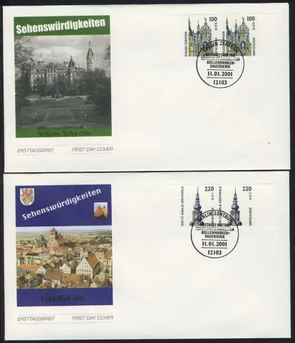 2156-2157 SWK Schwerin und Greifswald 2001, Paare je auf FDC, ESSt Berlin