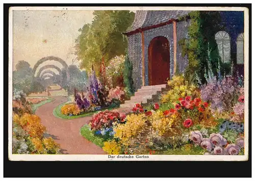 Artiste-AK Le jardin allemand, Feldpost ESSEN-ALTENESSEN 4.9.1916