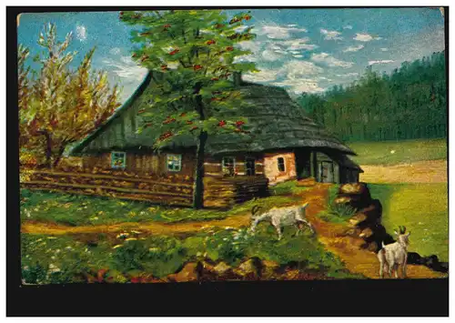 AK ferme d'artiste avec chèvres, maison d 'édition Rehn & Linzen, MENCELEN (BAHNHOF) 1912