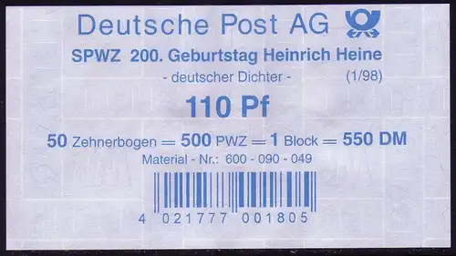 1962 Heine 2e édition: Banderole - poète allemand -