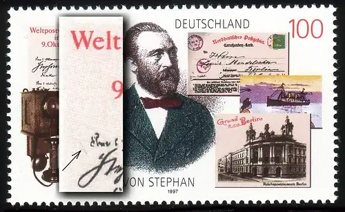 1912 Stephan mit PLF schwarzer Strich links unter W, Feld 9, **