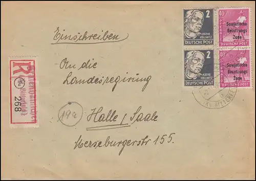 193 SBZ + 212 Kollwitz MiF R-Lettre Not-R-Zettel GRAFENHAINICHEN 2.11.48