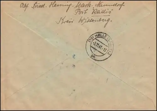 193 SBZ-Aufdruck + 212 Kollwitz MiF R-Brief Not-R-Zettel GRAFENHAINICHEN 2.11.48