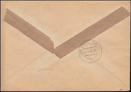 220 Thälmann und 225 Hegel als MiF auf R-Brief Not-R-Zettel SANGERHAUSEN 5.1.49