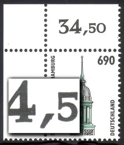 1860 SWK 690 Pf - Ausbuchtung am Komma, über Feld 1