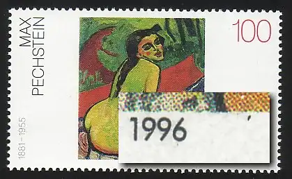 1843 Pechstein mit PLF schwarzer Fleck rechts neben 1996, Feld 7, **