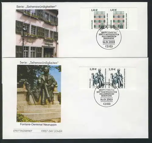 2306-2307 SWK Beethoven-Haus 1,44 und Fontane-Denkmal 2,20 - Paare FDC Berlin