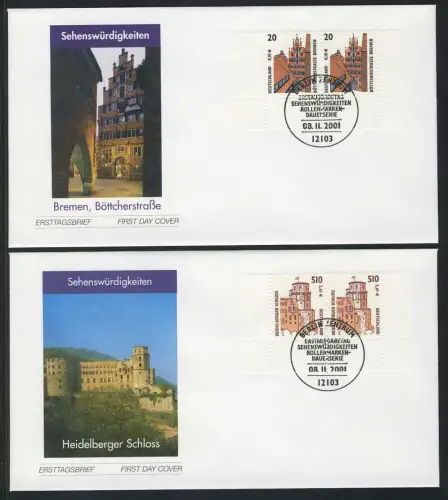 2224-2225 SWK Bremen und Heidelberg 2001 als Paare auf FDC ESSt  Berlin