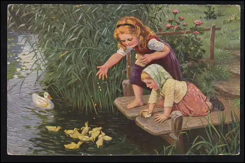 AK C. Artiste de Bergen: Jeunesse de la campagne - Le régime des canards, BUDAPEST 1926