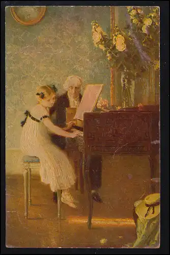 AK Artiste La première leçon de piano, édition Degi, CÖPENICK 1.6.1923