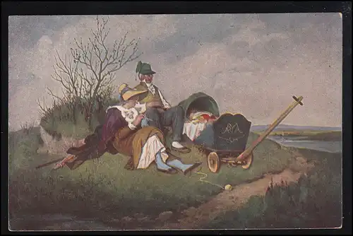 AK Artiste Philipp Sporrer: Famille Biedermaier, édition Hanvretengl, non utilisé