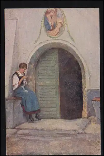 Künstler-AK E. Payer: Immer fleißig, Wiener Volkskunst, ungebraucht