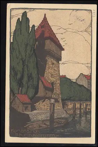 Artiste-AK Constance Rheintorturm, Artist-Stein-Design, DANZIG 11.1.1913