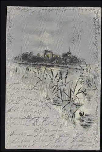 AK Artiste Le château sur la plage, LEIPZIG 19.4.1902 après EISLEBEN 19.04.02