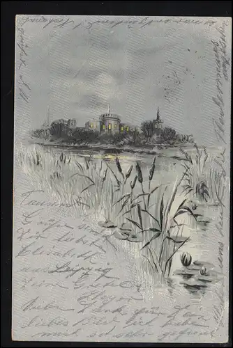 Künstler-AK Das Schloss am Strand, LEIPZIG 19.4.1902 nach EISLEBEN 19.4.02