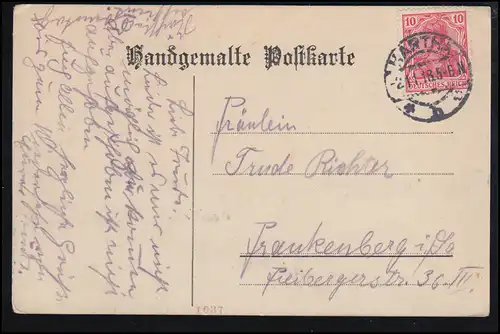 AK Artiste Carte postale peinte à main: Seeidyll avec église, HARTHA 2.11.1918