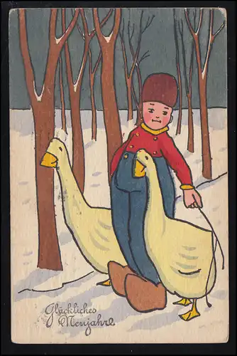 Künstler-AK Neujahrskarte - Der Gänsemichel, Feldpost 29.12.1916