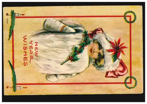 USA Künstler-AK Neujahrsgrüße - Frau mit Muff, HEISE / IDAHO 25.12.1914