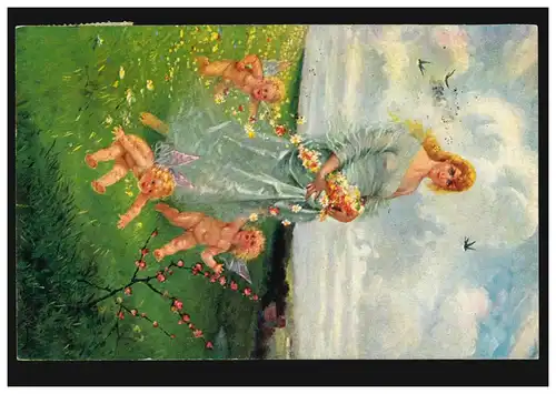 AK Artiste E. Schlemo: Le printemps déménage dans la terre, MOST / BRUXELLES 1919