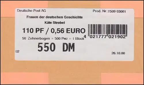 2150 Frauen Käte Strobel 100 Pf BANDEROLE Type Ib: unten links 02
