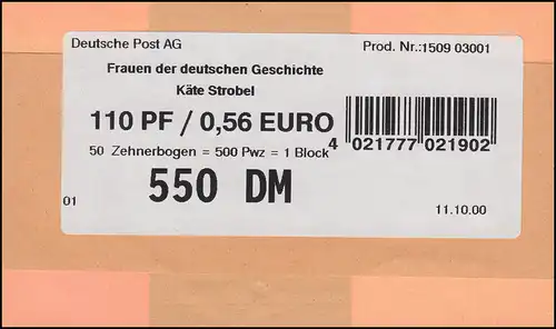 2150 Frauen Käte Strobel 100 Pf BANDEROLE Type Ia: unten links 01