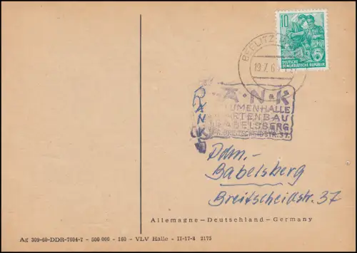 704B EF Karte FLEUROP Blumengruß, Blumenhaus Rank in Potsdam-Babelsberg