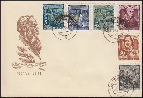 485A-490A Friedrich Engels - Satz auf Schmuck-FDC ET-O OELSNITZ / VOGTL. 7.11.55