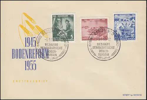 481-483 Bodenreform 1955 Satz auf Schmuck-FDC ESSt BERLIN W 8 - 3.9.1955