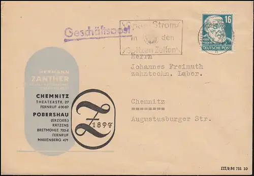 218 Virchow en tant qu'EF sur lettre locale / documents commerciaux CHEMNITZ 3.1.1953