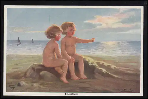 AK Wally Fialkowska: Enfants de plage, carte Primus, inutilisé