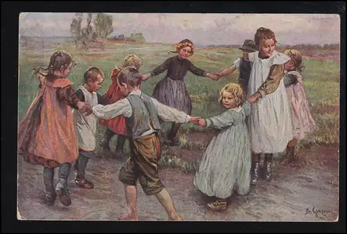 Künstler-AK B. Genzmer: Kinderreigen Körbe-Körbe,  gelaufen 1918