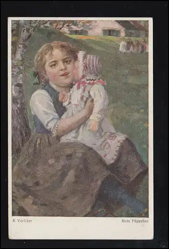 Künstler-AK R. Voelcker: Kinderlust Mein Püppchen, Verlag O.G.Z.-L., ungebraucht