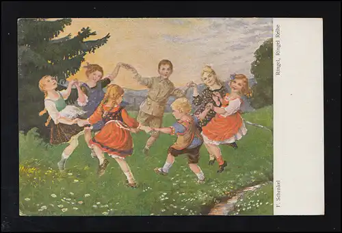 Künstler-AK F. Schenkel: Ringel, Ringel, Reihe - Kinderreigen, ungebraucht