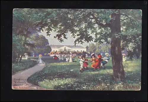 Künstler-AK Gruss von Wallner's Meierei Tivoli bei Schönbrunn / Wien 12.2.12