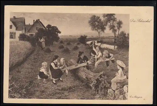 AK Artiste Claus von Bergen: La balançoire, Wiechmann Munich, ESSEN 10.8.1918