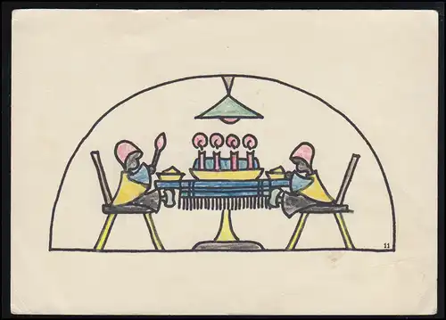 AK Artiste Elsbeth Weyel Cartes postales: Enfants mangeant à table, WANKUM 16.3.59