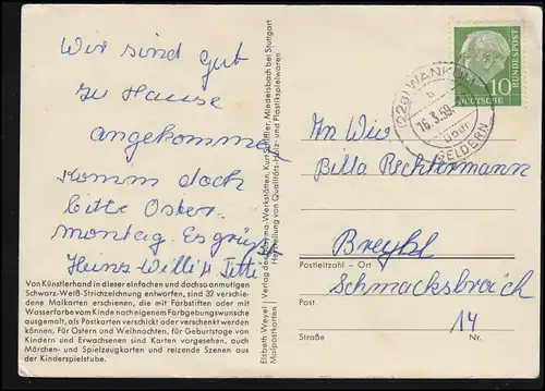 Künstler-AK Elsbeth Weyel Malpostkarten: Essende Kinder am Tisch, WANKUM 16.3.59