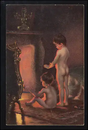 AK Peel Artiste: Après la baignade enfants devant la cheminée, l'éditeur de tiges non utilisé