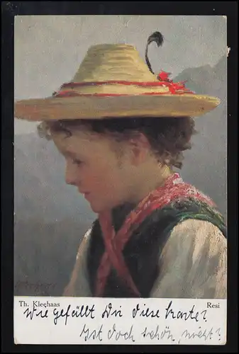 Künstler-AK Th. Kleehaas: Resi - Mädchen in Tracht, WAHNEBERGEN (ALLER) 4.5.1918