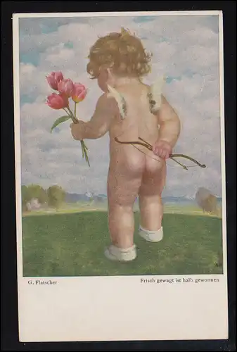 Künstler-AK G. Flatscher: Frisch gewagt ist halb gewonnen, ungebraucht
