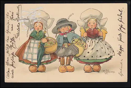 Künstler-AK K.J. Fricero: Kinder in Niederländischer Tracht, LEIPZIG 4.6.1911