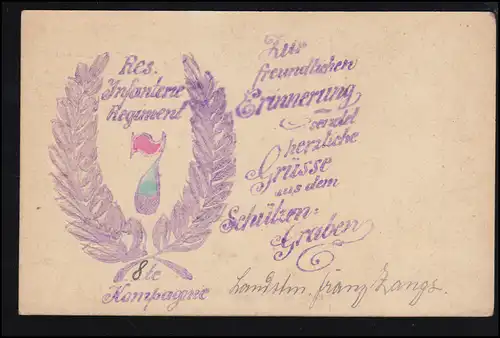 Poste de terrain Carte souvenir peinte à main 7. Régiment d'infanterie de réserve, 16.11.1917